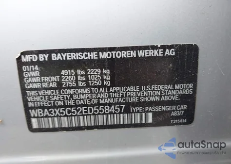2014 BMW 328I Gran Turismo xDrive z USA, uszkodzony, nr VIN WBA3X5C52ED558457